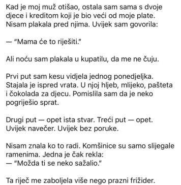 “Godinama je tiho ostavljala kese ispred naših vrata — a onda je jedne večeri pokucala i rekla rečenicu koja mi je promijenila život.” “Godinama je tiho ostavljala kese ispred naših vrata — a onda je jedne večeri pokucala i rekla rečenicu koja mi je promijenila život.” - featured image