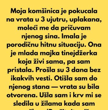 Moja komšinica je pokucala na vrata u 3 ujutru, uplakana, moleći me da pričuvam njenog sina. Moja komšinica je pokucala na vrata u 3 ujutru, uplakana, moleći me da pričuvam njenog sina. - featured image