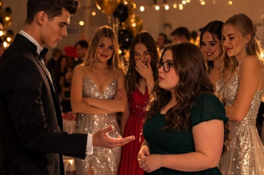 “Školski lijepi dečko pozvao je na spori ples svoju punu školski koleginicu, nadajući se da će se ismijati s njom, ali čim su izašli u centar plesnog podija, cijela sala je zanijemila u šoku zbog onoga što se dogodilo 😲😱 - featured image