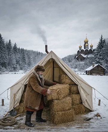 Kada je starac umesto kamenog doma postavio usred snega običan platneni šator i počeo da u njega unosi naramke sena, otvoreno su mu se smejali — dok nisu nastupili mrazevi i ljudi nisu shvatili zašto mu je trebalo toliko slame 😨😱 - featured image