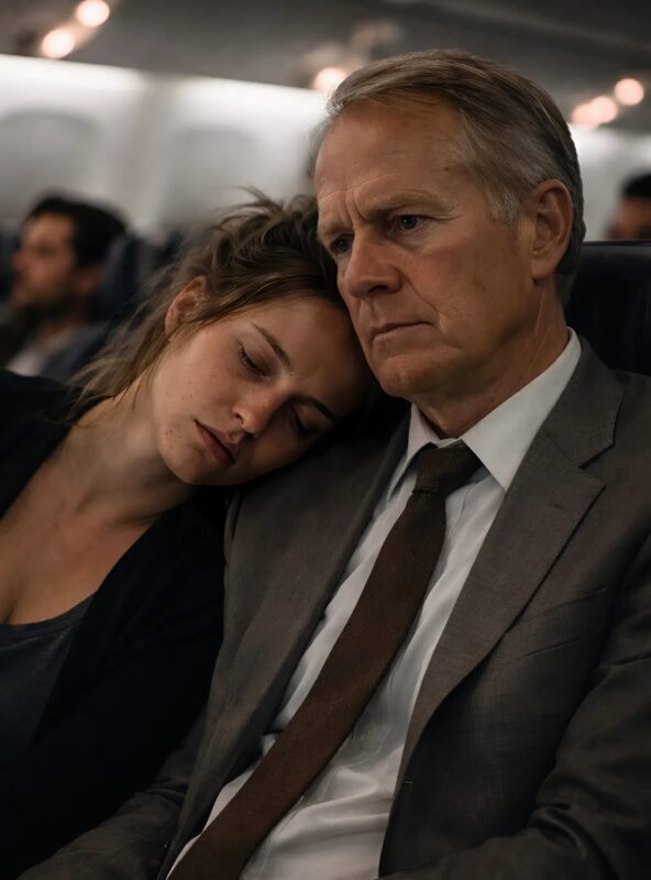 Iscrpljena majka, pokušavajući smiriti svoje uplakano dijete, slučajno je zaspala od umora na ramenu muškarca pored sebe. Muškarac je izgledao iritirano, ali ono što je učinio potom šokiralo je cijeli avion😮🤔 - featured image