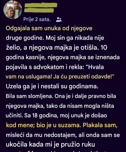 Odvela je mog unuka iako sam ga ja odgajila — godinama kasnije vratio se kao potpuno drugačija osoba… - featured image Odvela je mog unuka iako sam ga ja odgajila — godinama kasnije vratio se kao potpuno drugačija osoba… - featured image